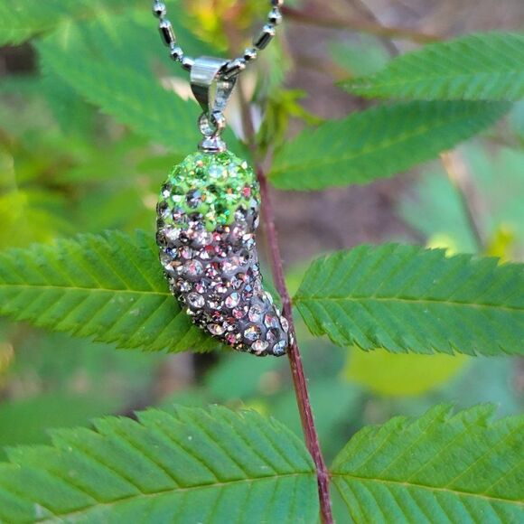 Grey Chili Crystal Pendant Necklace, Grey and Green Small Chili Pendant Necklace - Picture 1 of 6